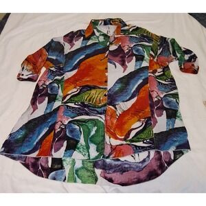 3 Potato Top Womens Large Art To Wear  Button Up Collared Tab Sleeves W/ Pockets